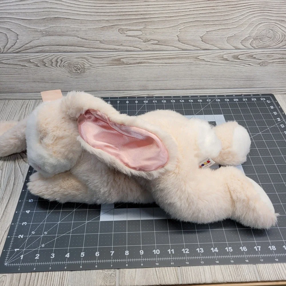 Aurora Lying Plush Bunny Rabbit Cream Pink Bow Hidden Zipper Pouch Animal Easter
